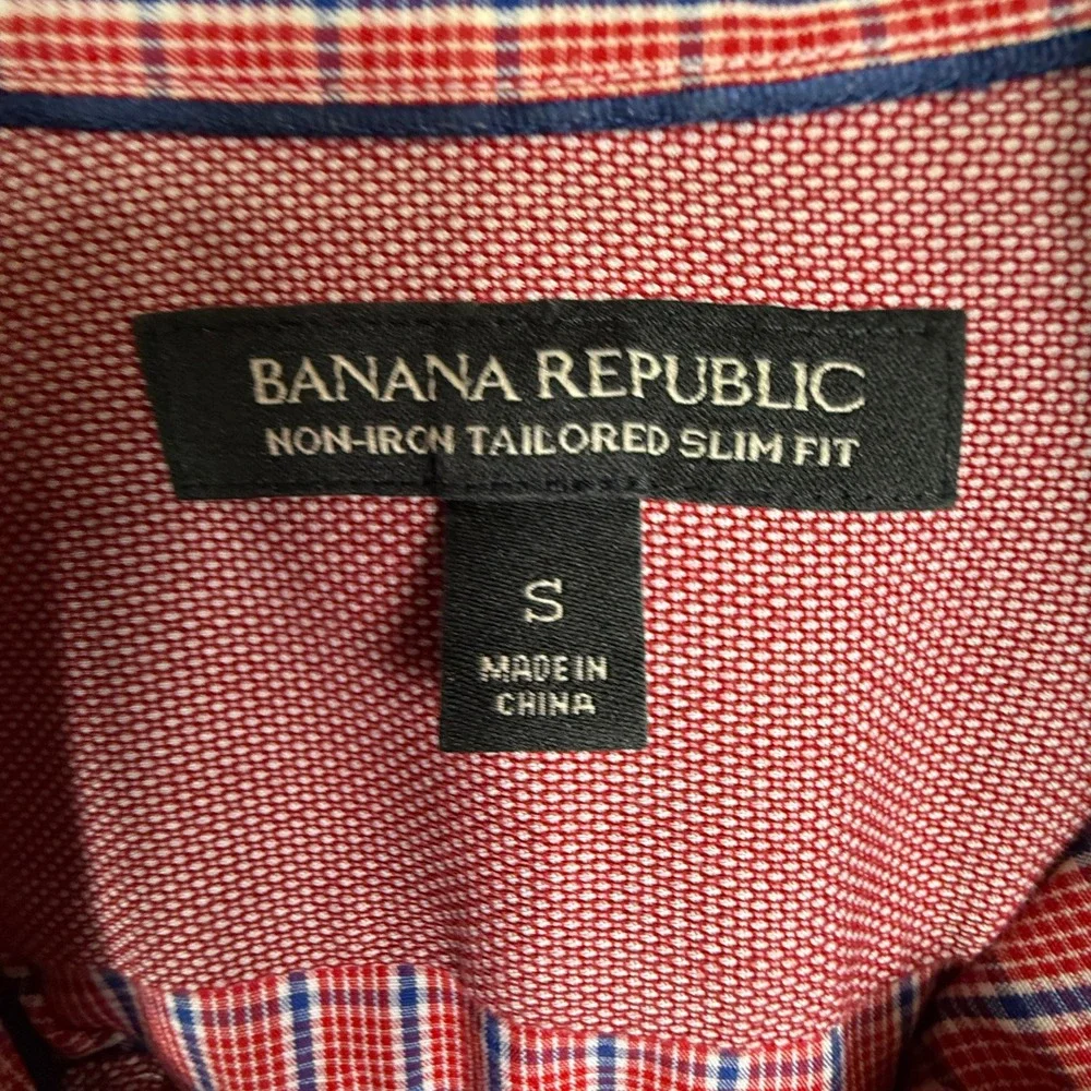 Banana Republic Non Iron Tailored Slim Fit‎ Red Plaid Button Down Shirt Men S